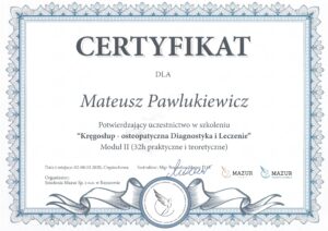 certyfikat Bogusław Mazur - Kręgosłup 2