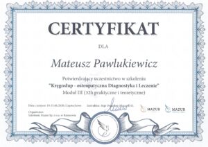 certyfikat Bogusław Mazur - Kręgosłup 3