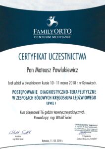 certyfikat Witold Sodel - Kręgosłup lędźwiowy 1