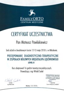 certyfikat Witold Sodel - Kręgosłup lędźwiowy 2