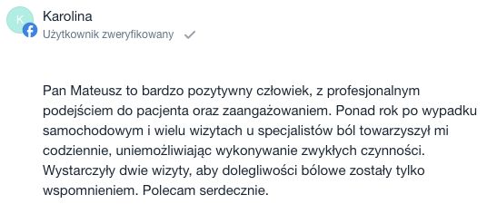 opinia pacjenta 12 - fizjoterapeuta katowice