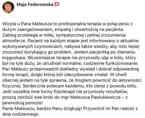 opinia pacjenta 3 - fizjoterapeuta katowice