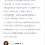 Opinia Zuzanny C na temat webinaru wywiad fizjoterapeutyczny.