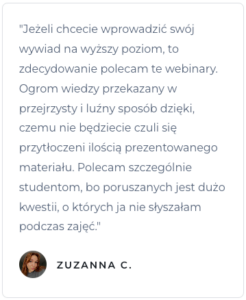 Opinia Zuzanny C na temat webinaru wywiad fizjoterapeutyczny.